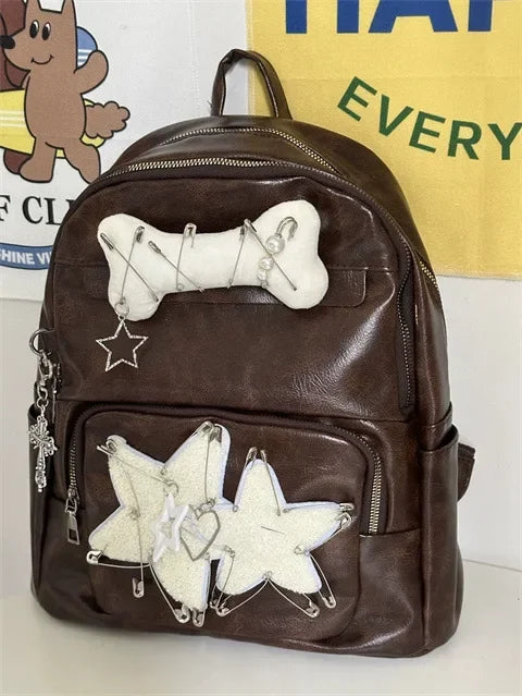 Futurecen  -  fancy bags Y2k Star Patchwork Bone Aesthetic High-capacity School Backpack for Students American Vintage Trendy Streetwear Hottie Backpack