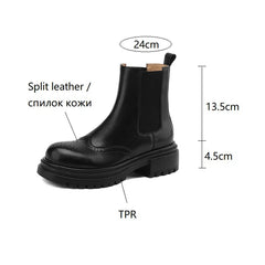 Futurecen NEW Autumn Boots Women Split Leather Shoes for Women Round Toe Chunky Heel Women Boots Winter Black Chelsea Boots