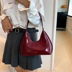 Futurecen Women Patent Leather Tote Bag Versatile Fashion Shoulder Bag Casual Satchel Hobo Bag Underarm Bag Girl Zipper Small Handbags