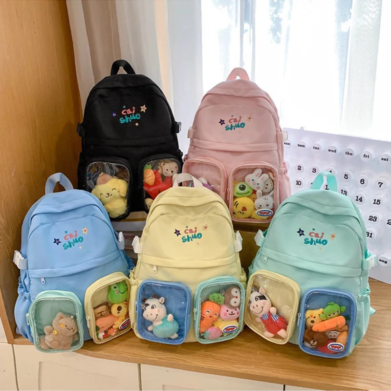 Futurecen  -  Kawaii Women Backpacks Candy Color Patchwork Casual Nylon Bolso Mujer Letter Embroidered Large Capacity Students Mochilas