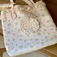 Futurecen Korean Ins Sweet Flower Print Shoulder Handbags Women All Match Canvas Underarm Bag Casual Y2k Aesthetic Tote Bags High-capacity