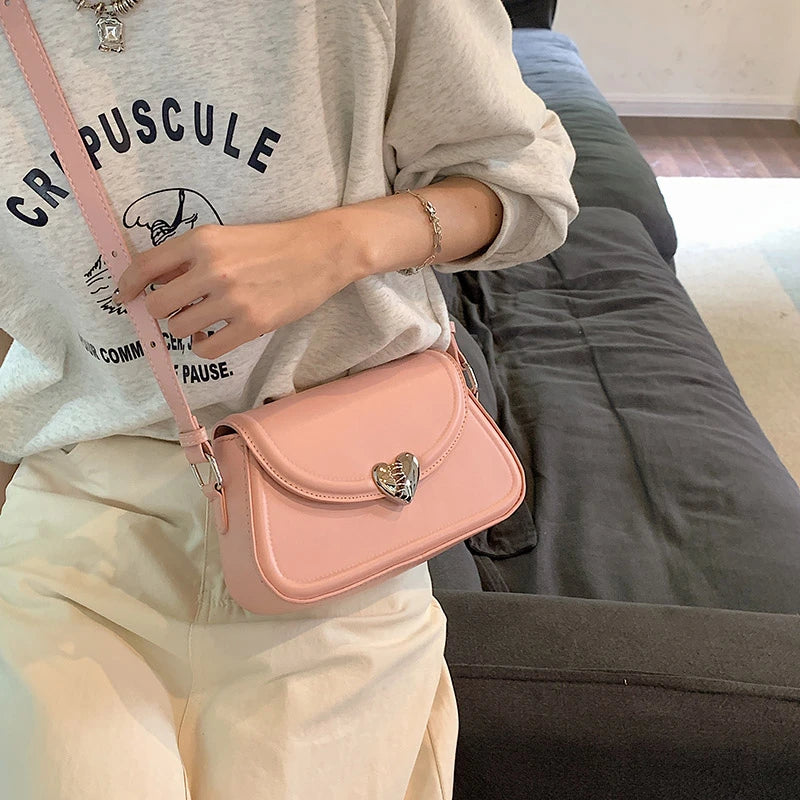 Maytrends Loving Heart Buckle Crossbody Bags For Women Luxury Designer Handbags Silver Color Small Shoulder Underarm Phone Bag