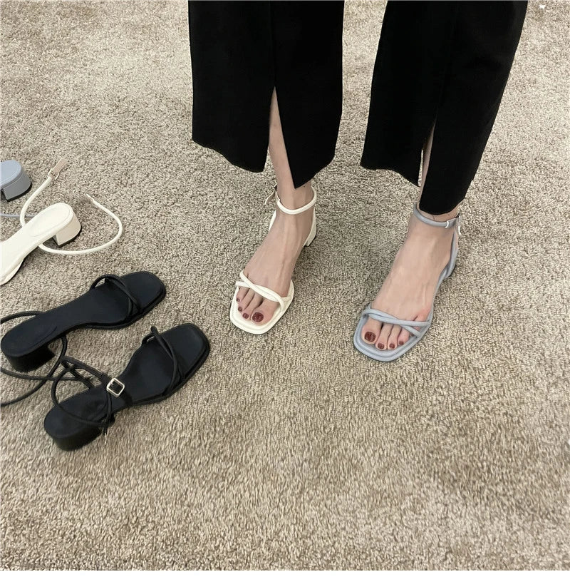 Futurecen 2024 Summer New Narrow Band Women Sandal Shoes Fashion Thick Heel Ladies Elegant Open Toe Sandal Ankle Strap Dress Pumps