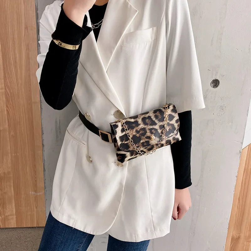 Futurecen  -  Fashion Women Shoulder Bags Waist Fanny Pack Belt Leopard Pattern Retro Mobile Phone Bag Handbag Lady PU Purse Wholesale