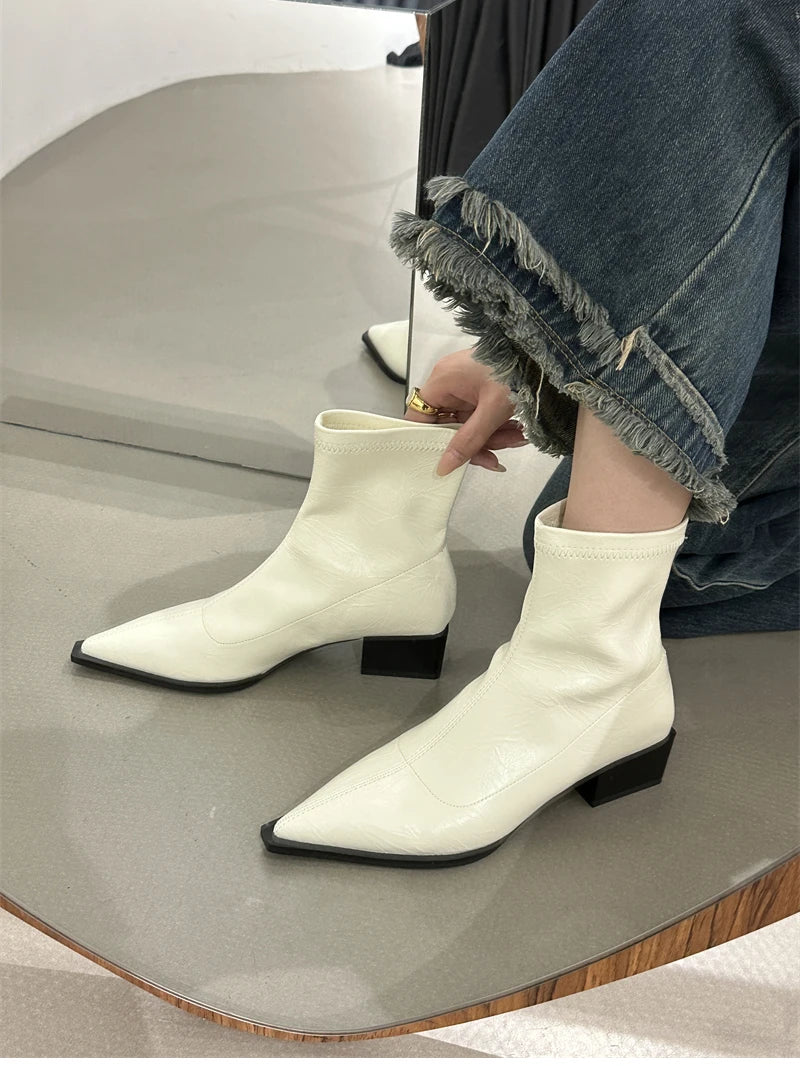 Futurecen Autumn Women Ankle Boots Shoes Fashion Pointed Toe Ladies Short Boot Square Low Heel Casual Winter Women's Footwear