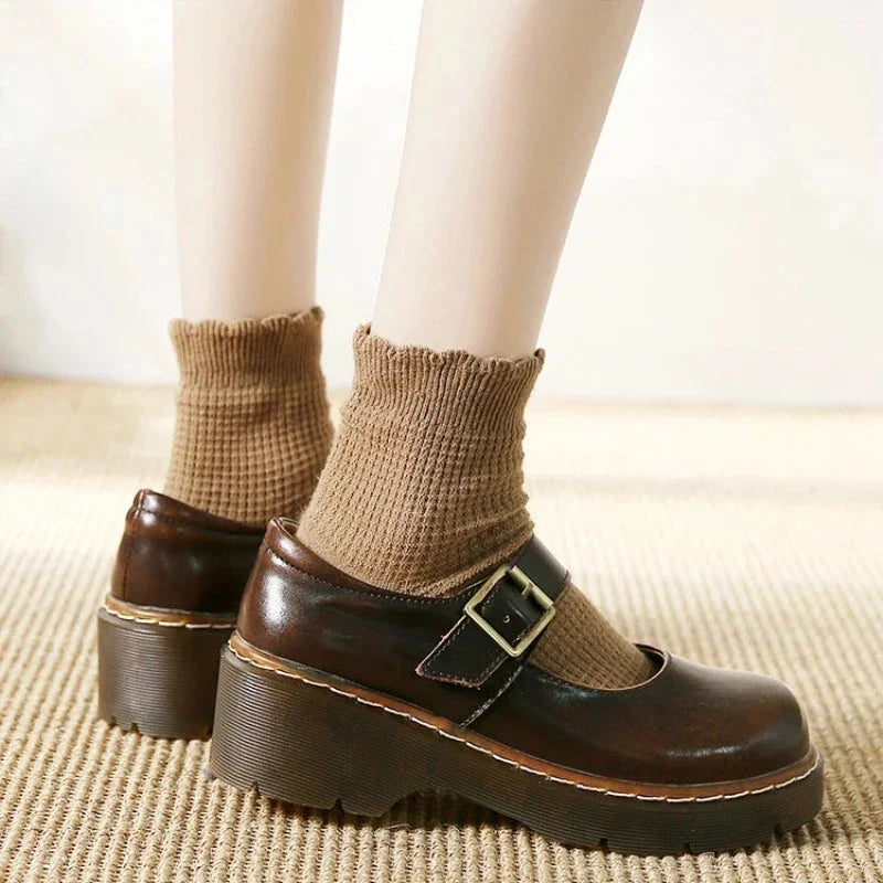 Futurecen New literary Retro Women's Shoes Thick Bottom Mori Girl Japanese Mary Jane Single Shoes College Style