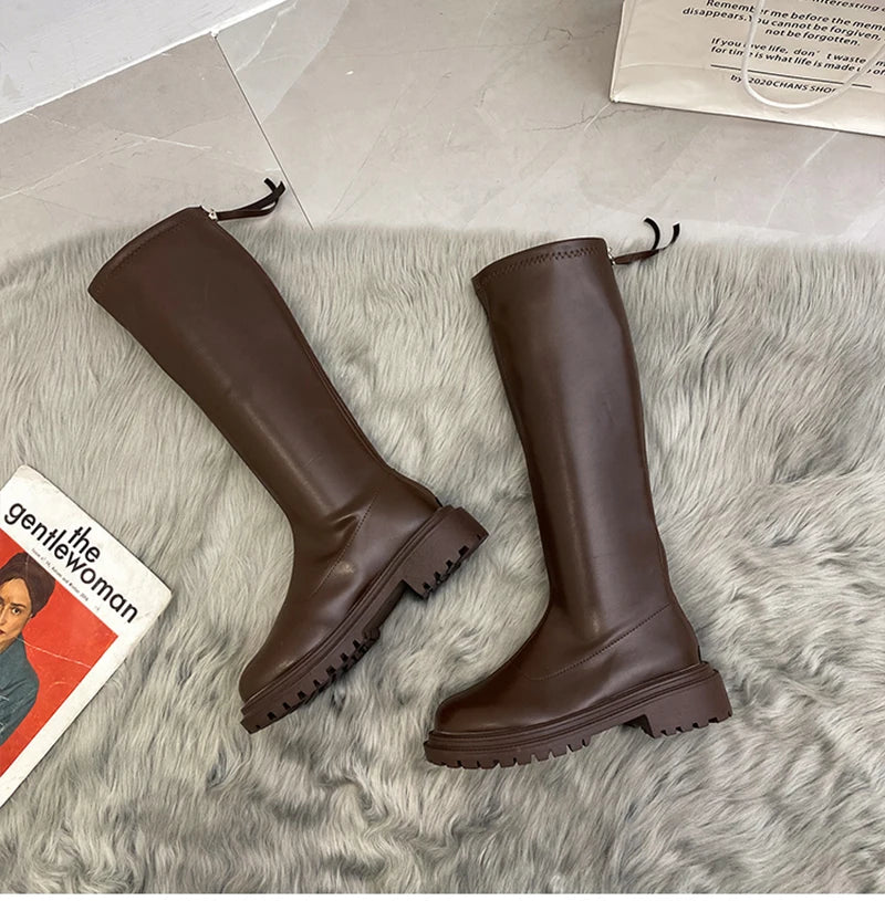 Futurecen Thigh High Women Boots Fashion Soft Leather Knee High Boots 2024 Female Square Heel Autumn Winter Girl's Boots Shoes