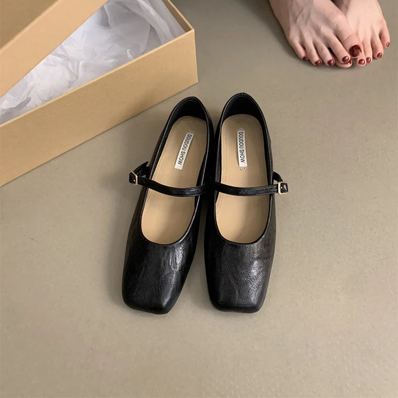 Futurecen Vintage Spring Women Mary Jane Shoes Fashion Ladies Casual Soft Sole Flats Women's Comfort Square Toe Grandma's Shoes