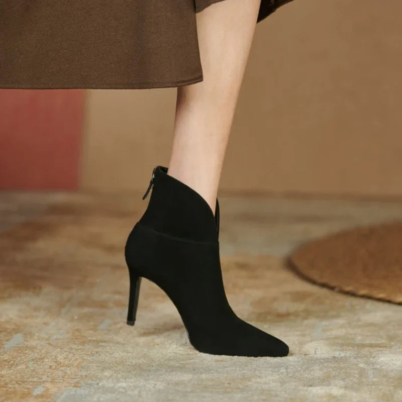 Futurecen  -  Fall Shoes Women Genuine Leather Pointed Toe Ankle Boots Super High Heel Women Shoes Elegant Thin Heels Fashion Women Shoes