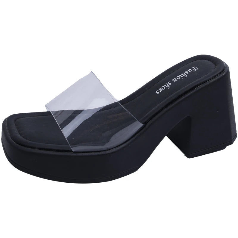 Futurecen Design PVC Transparent Open Toe Woman Slippers Fashion Platform Thick High Heel Ladies Shoes