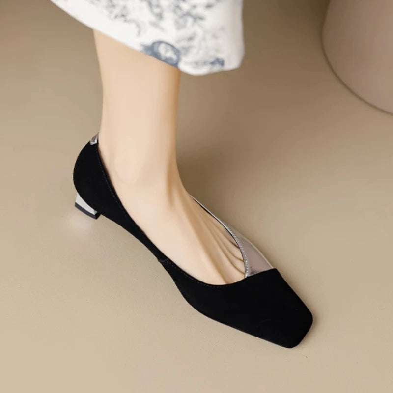 Futurecen  -  Luxury Designer Square Toe Women Shoes Fashion Shallow Slip on Women Soft Sole Low Heels Shoes OL Ladies Shoes