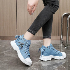 New Canvas High-top Women Shoes Spring Breathable Denim Sneakers Women Summer Thick Bottom Heightening Sports Casual Shoes