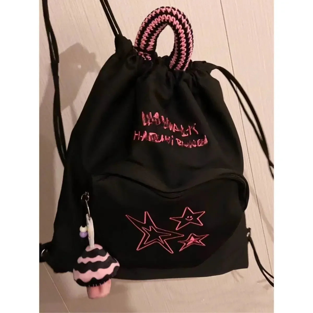 Futurecen  -  American Vintage Denim Travel Backpack Y2k Star Embroidery Drawstring Preppy Student Schoolbag Fashion Travel Bag Femme Mochila