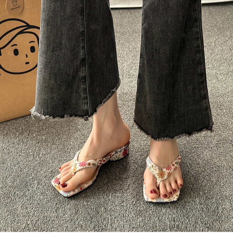 Futurecen Summer Clip Toe Women Slippers Fashion Elegant Thick Heel Slides Shoes Ladies Casual Outdoor Beach Flip Flops Sandal