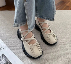 Futurecen Autumn Chunky Women Sports Shoes Fashion Shallow Butterfly-knot Platform Flat Shoes Ladies Casual Outdoor Mary Jane Shoes