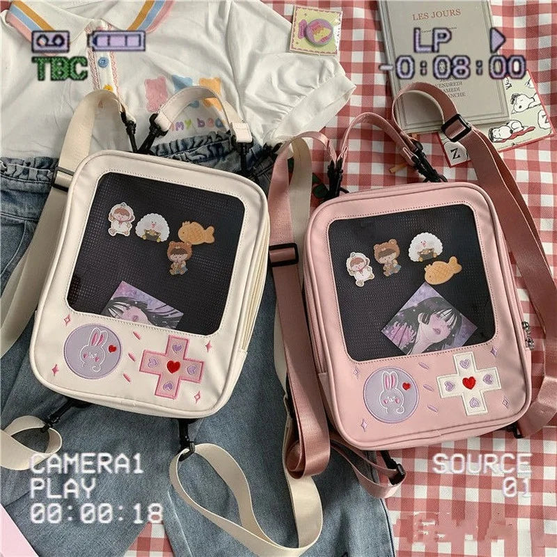 Futurecen  -  outfit ideas Japanese Style Girls Backpacks Kawaii JK Uniform Rabbit Heart Embroidery Women Shoulder Bag Fashion Transparent Ita Bag