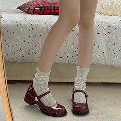 2024 New Women Mary Jane Shoes Fashion Elegant Shallow Love Buckle Shoes Ladies Outdoor College Style Thick Heel Shoes