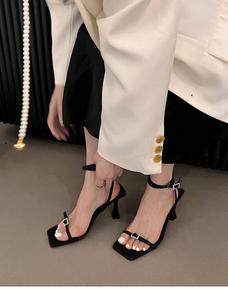 Futurecen Summer New Open Toe Women Sandals Fashion Narrow Band Thin High Heel Shoes Ladies Elegant Outdoor Gladiator