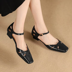 Futurecen  -  NEW Summer Women Sandals Genuine Leather Shoes for Women Cover Toe Cover Heel Shoes Square Toe Low Heel Concise Designer Sandals