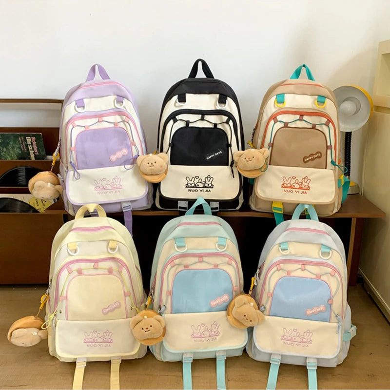 Futurecen  -  Harajuku Backpacks Women Designer Casual Nylon Patchwork Bag Female Aesthetic Embroidered Students Commute Bolso Mujer