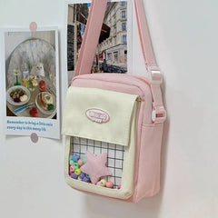 Futurecen  -  Kawaii Mini Bag Female Casual Patchwork Canvas Transparent Badge Show Crossbody Shoulder Bags Harajuku Daily Bolso Mujer