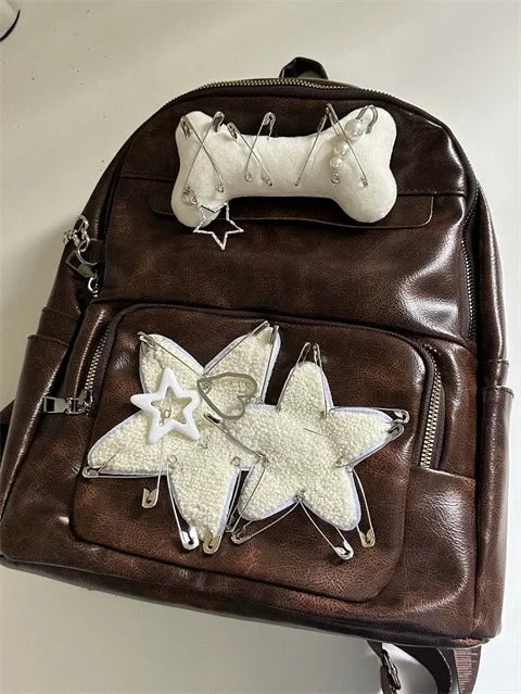 Futurecen  -  fancy bags Y2k Star Patchwork Bone Aesthetic High-capacity School Backpack for Students American Vintage Trendy Streetwear Hottie Backpack