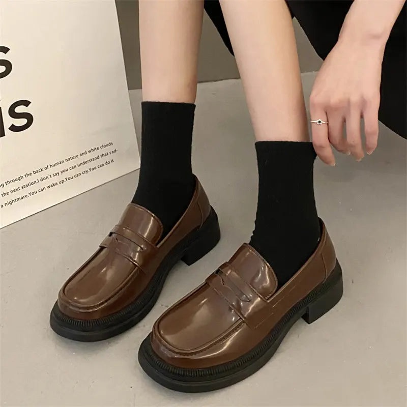 Futurecen Brown Loafers women Japanese School Students JK Uniform Shoes Round Toe Women Girls Retro Round Toe Lolita Cosplay Shoes size 42