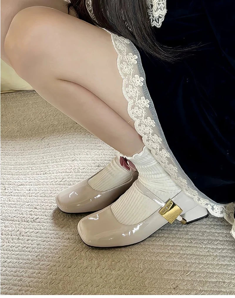 Futurecen 2024 Spring Mary Jane Shoes Women's Japanese Shoes Fashion Casual Single Square Heel Shoes Ladies College Style Footwear