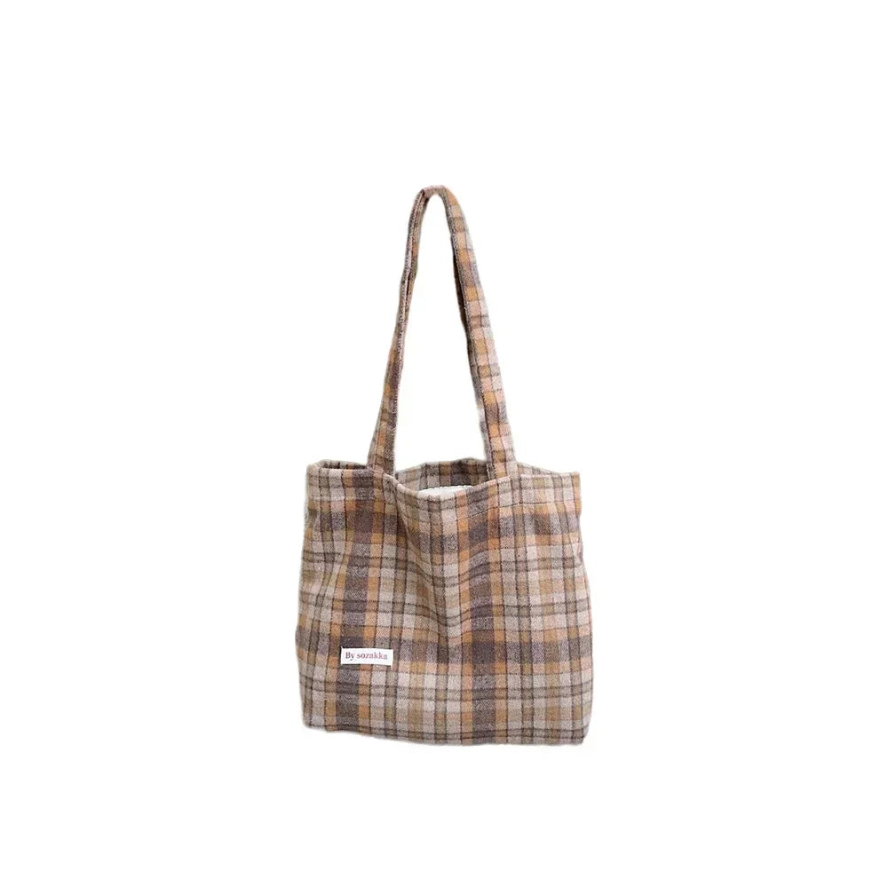 Futurecen  -  Autumn Winter High-capacity Women Underarm Shoulder Bag Vintage Woolen Plaid Tote Handbag Shopping Carrier Bolsas De Mujer