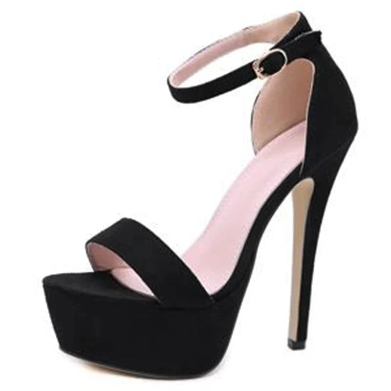 Sexy Gladiator Platform Buckle Strap Women Sandals Thin High Heels Club Party Shoes Summer Sandalias Black