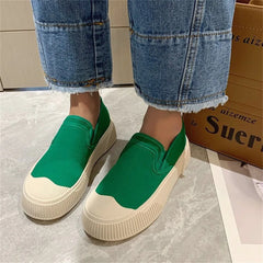 New Loafers Women Spring Shallow Ladies Patchwork Slip On Casual Canvas Shoes Outdoor Walking Running Flats Sneakers