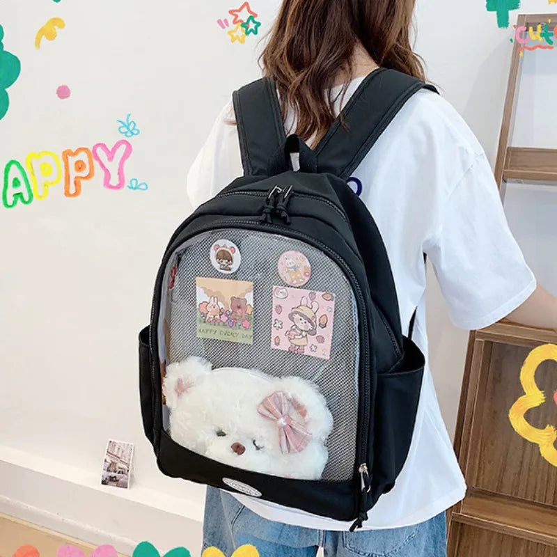 Futurecen  -  New Trendy Ita Backpacks Teenage Girls Transparent Canvas School Bag High-capacity Print Clear Rucksack  Bolsa Mujer