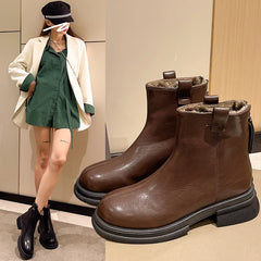 Futurecen  -  New Women Ankle Boots Fashion Female Square Heel Low-Heel Shoes Lady Boots Leather Woman Low-heel Keep Warm Ankle Boots Q109