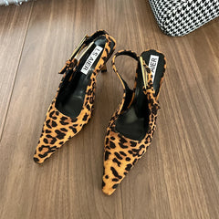 Futurecen Summers Pointed Toe Women's Sandals Fashion Elegant Leopard Singbacks Mules Shoes Ladies Dress High Heel Sandalias