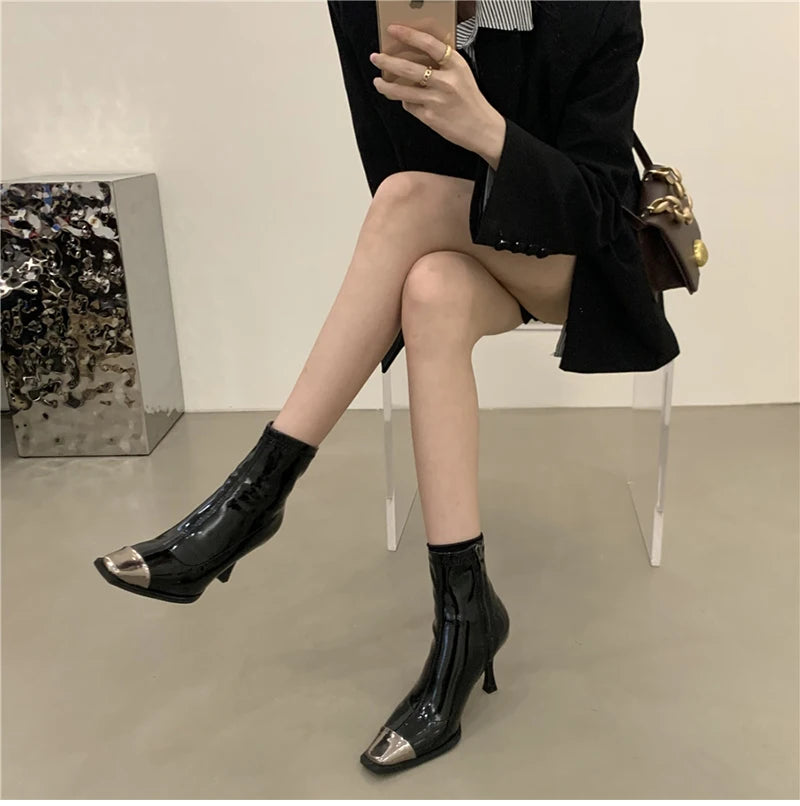 Futurecen Sexy High Heel Ankle Boots Women Fashion High Quality Patent Leather Shoes Ladies Elegant Short