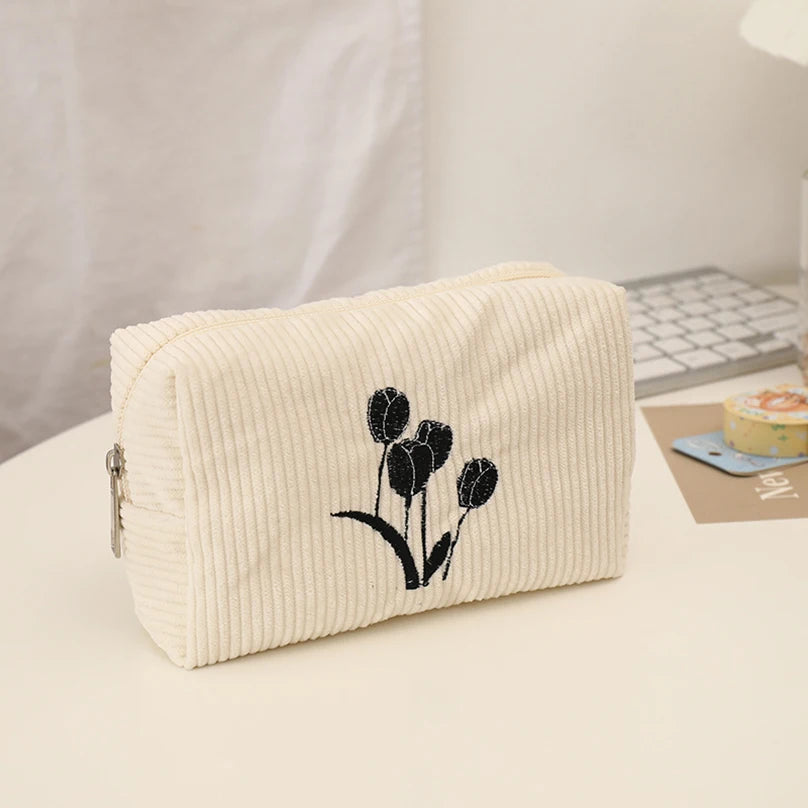 Futurecen  -  Flowers Pencil Case School Supplies Large Capacity Pencilcase Estuches Corduroy Trousse Scolaire Piornik Stationery Pencil Pouch