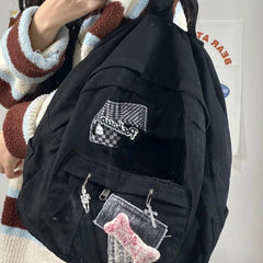 Futurecen  -  New High-capacity Cross Bone Aesthetic All Match Student School Backpack Korean Fashion Denim Black Irregular Cute Backpack