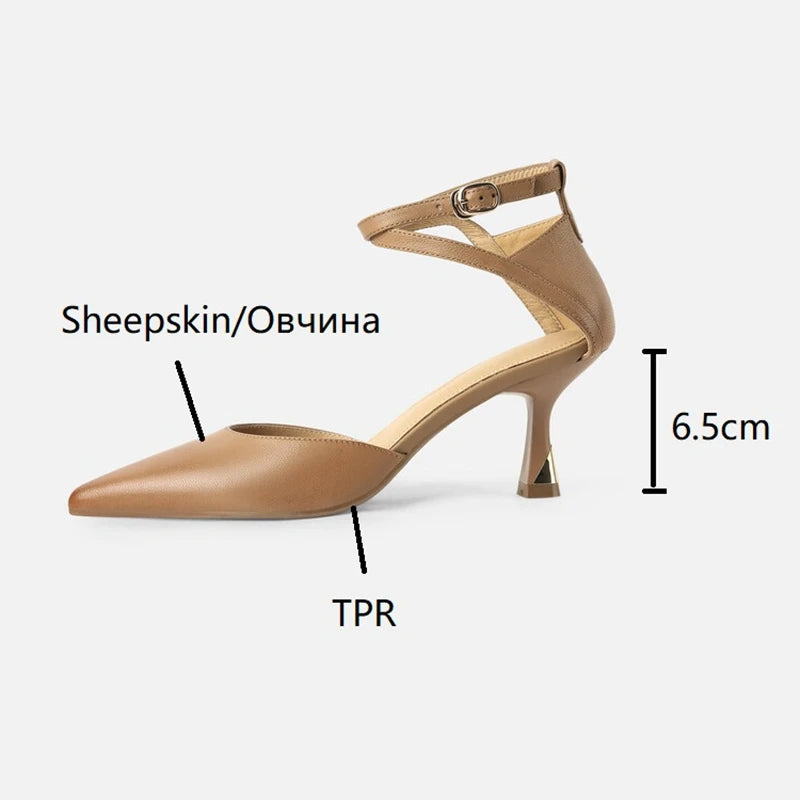 Futurecen  -  NEW Summer/Spring Women Shoes Pointed Toe Thin Heel Sandals Solid High Heels Elegant Genuine Leather Shoes for Women Party Shoes