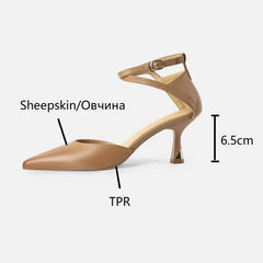 Futurecen  -  NEW Summer/Spring Women Shoes Pointed Toe Thin Heel Sandals Solid High Heels Elegant Genuine Leather Shoes for Women Party Shoes