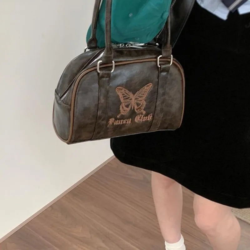 Futurecen  Vintage Y2k Womens Handbag Embroidery Butterfly Elegant Fashion Shoulder Bag Casual Harajuku Exquisite Female Boston Bag