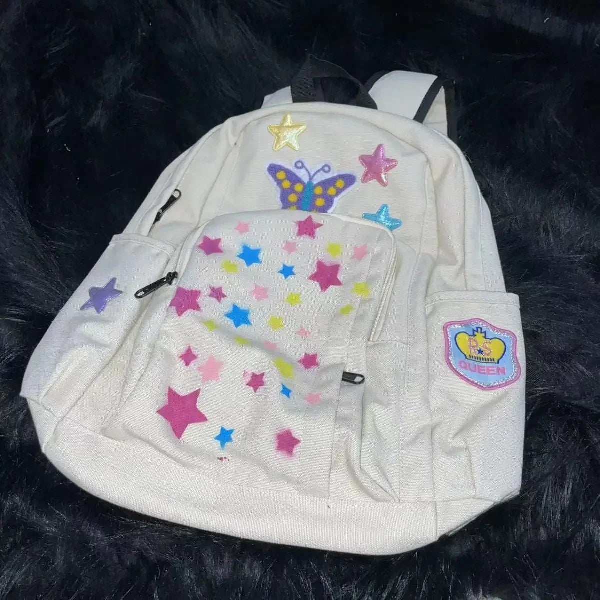 Futurecen  -  fancy bags Korean Y2k Butterfly Star Print Aesthetic High-capacity Backpacks Casual Cute Cool Canvas Bag Sweet Trendy Girl Schoolbags