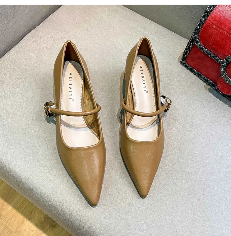 Futurecen  -  Woman Elegant Summer French Pointed Toe Mary Janes Casual Chunky Heels Female Retro Shoes Low Heeled Women Shoes Q130