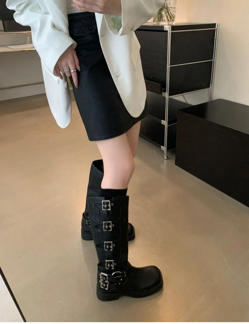 Futurecen Winter High Women Boots Fashion Metal Decoration Knee High Boots 2024 Female Autumn Winter Girl's Knight Boots Shoes