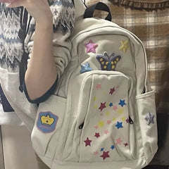 Futurecen  -  fancy bags Korean Y2k Butterfly Star Print Aesthetic High-capacity Backpacks Casual Cute Cool Canvas Bag Sweet Trendy Girl Schoolbags