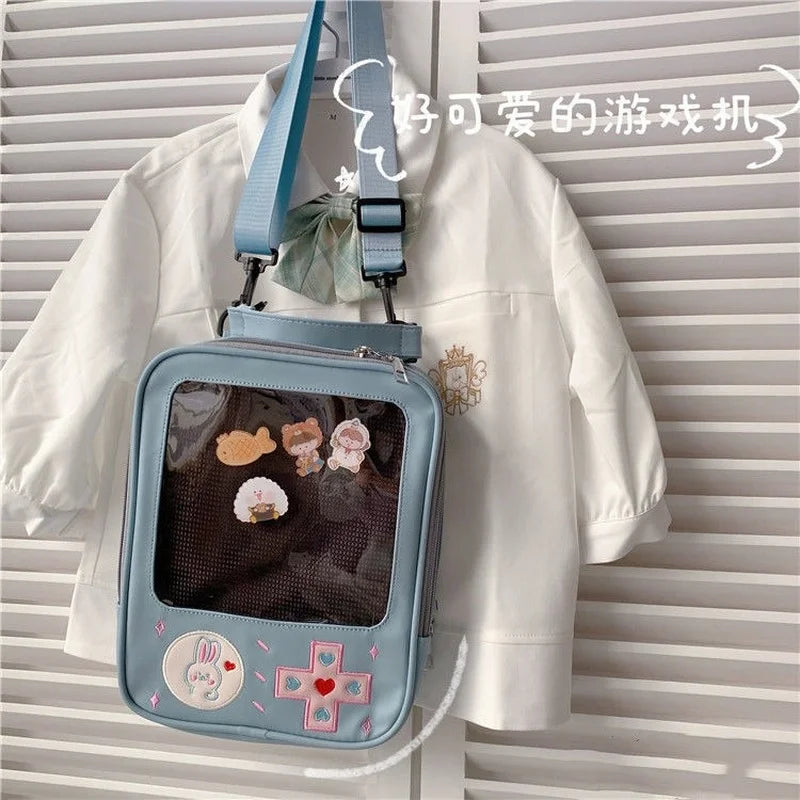 Futurecen  -  outfit ideas Japanese Style Girls Backpacks Kawaii JK Uniform Rabbit Heart Embroidery Women Shoulder Bag Fashion Transparent Ita Bag