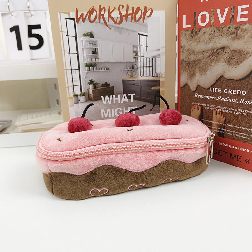 Futurecen  -  Plush Cherry Cake Pencil Case Estuches Escolares Pencil Pouch Large Capacity Kalemlik Trousse School Supplies Pencilcase