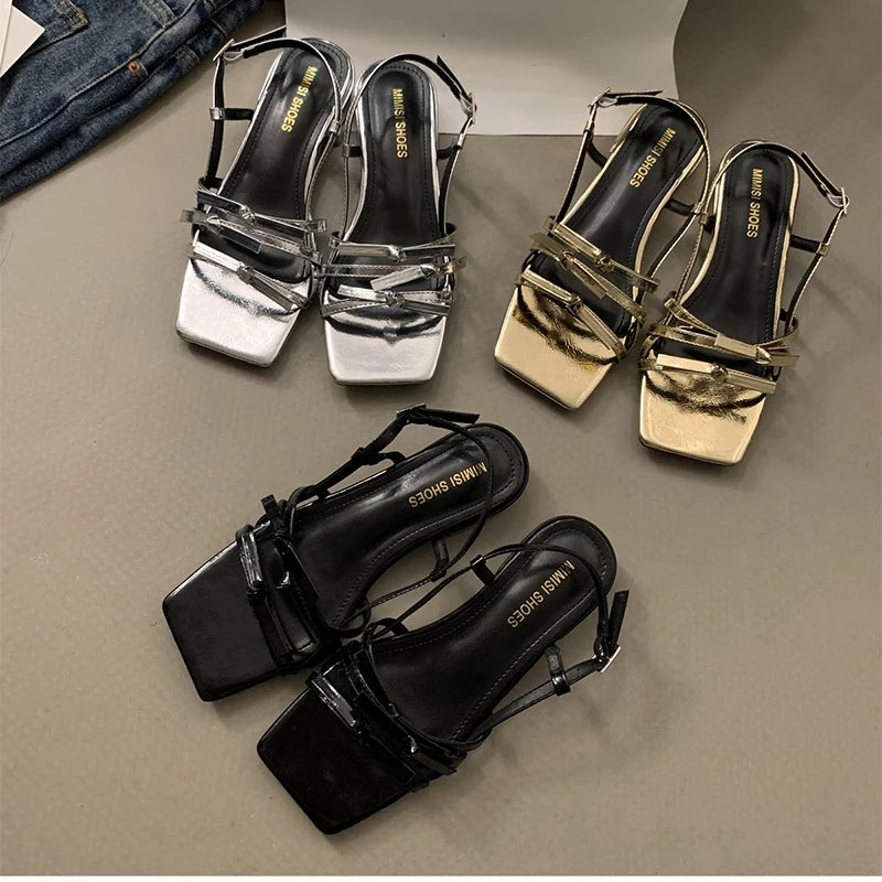 Futurecen 2024 Summer Brand Luxury Women Sandal Fashion Open Toe Gladiator Shoes Ladies Elegant Low Heel Sandals