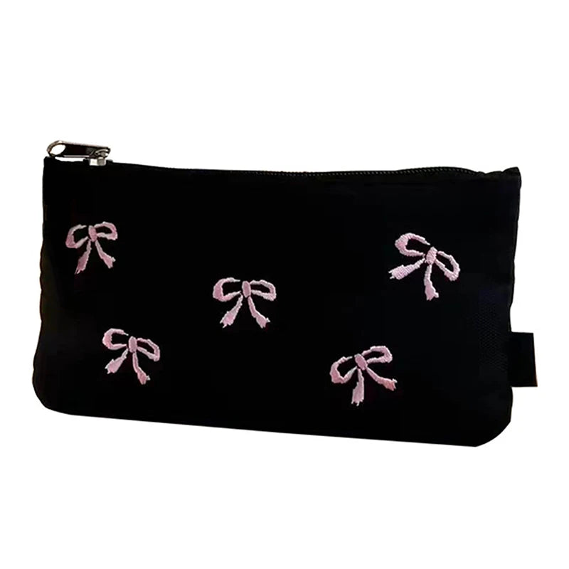 Futurecen  -  Ins Style Simple Black Bow Pencil Case Large Capacity Pencil Storage Bag Cosmetic Bag Stationery Organizer School Supplies