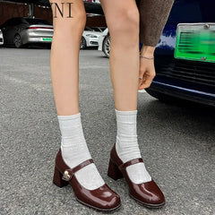 Futurecen 2024 New Mary Jane Shoes Women's Shoes Women Thick Heels Buckle Lolita Shoes School Uniform Student Girls Leather Shoes