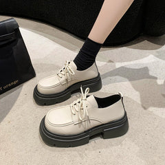 Futurecen  -  Women Spring New Black Platform Lace-up Flats Shoes Women Loafers Boat Shoes Designer Casual Leather Oxfords Q67